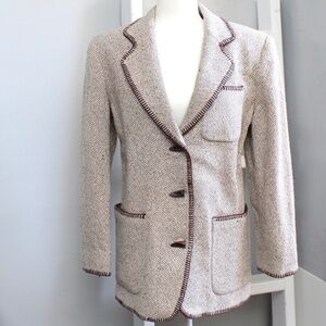 JLC Vintage Cream & Brown Toggle Button Wool Blend Blazer Size Small​
